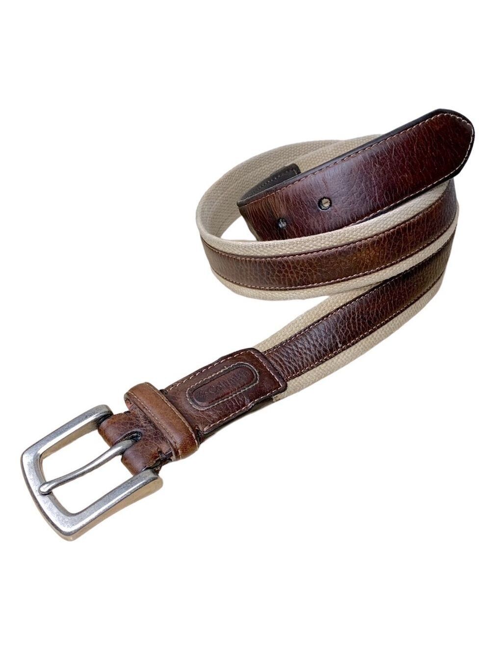 COLUMBIA Minimalist Active Gorpcore Brown Leather Canvas Rope Silver Buckle 36